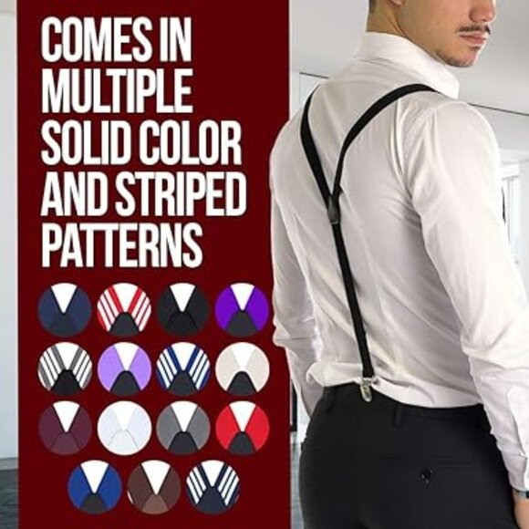 Hold’Em 1" Teens & Men Suspender and Bow Tie Set STURDY POLISHED CLIPS  - White - Picture 6 of 6